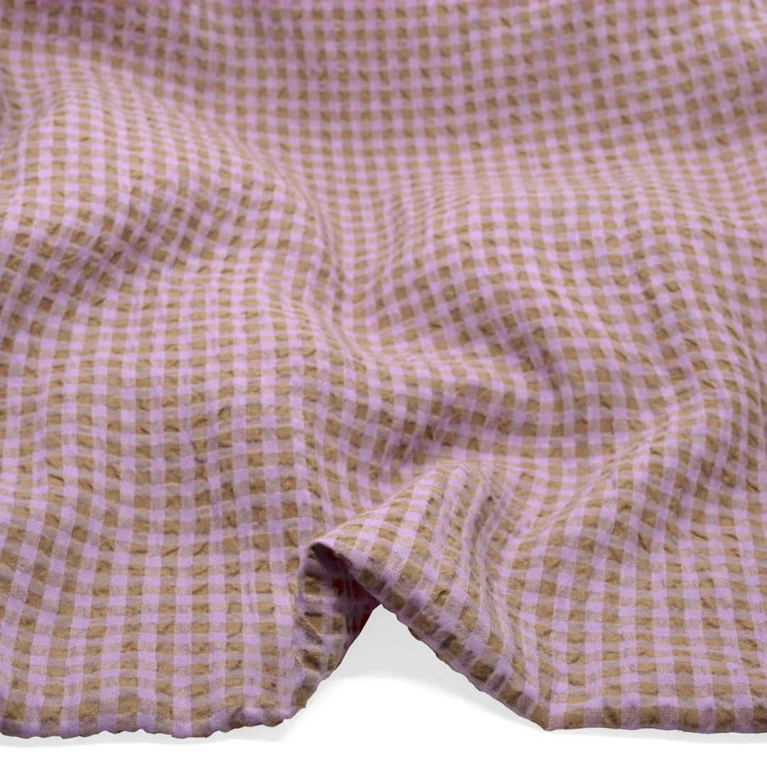 Gingham Linen Rayon Gauze - Crocus/Latte - Image 2