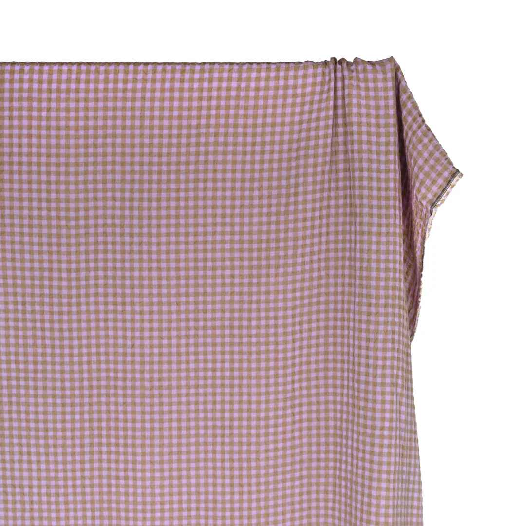 Gingham Linen Rayon Gauze - Crocus/Latte - Image 3
