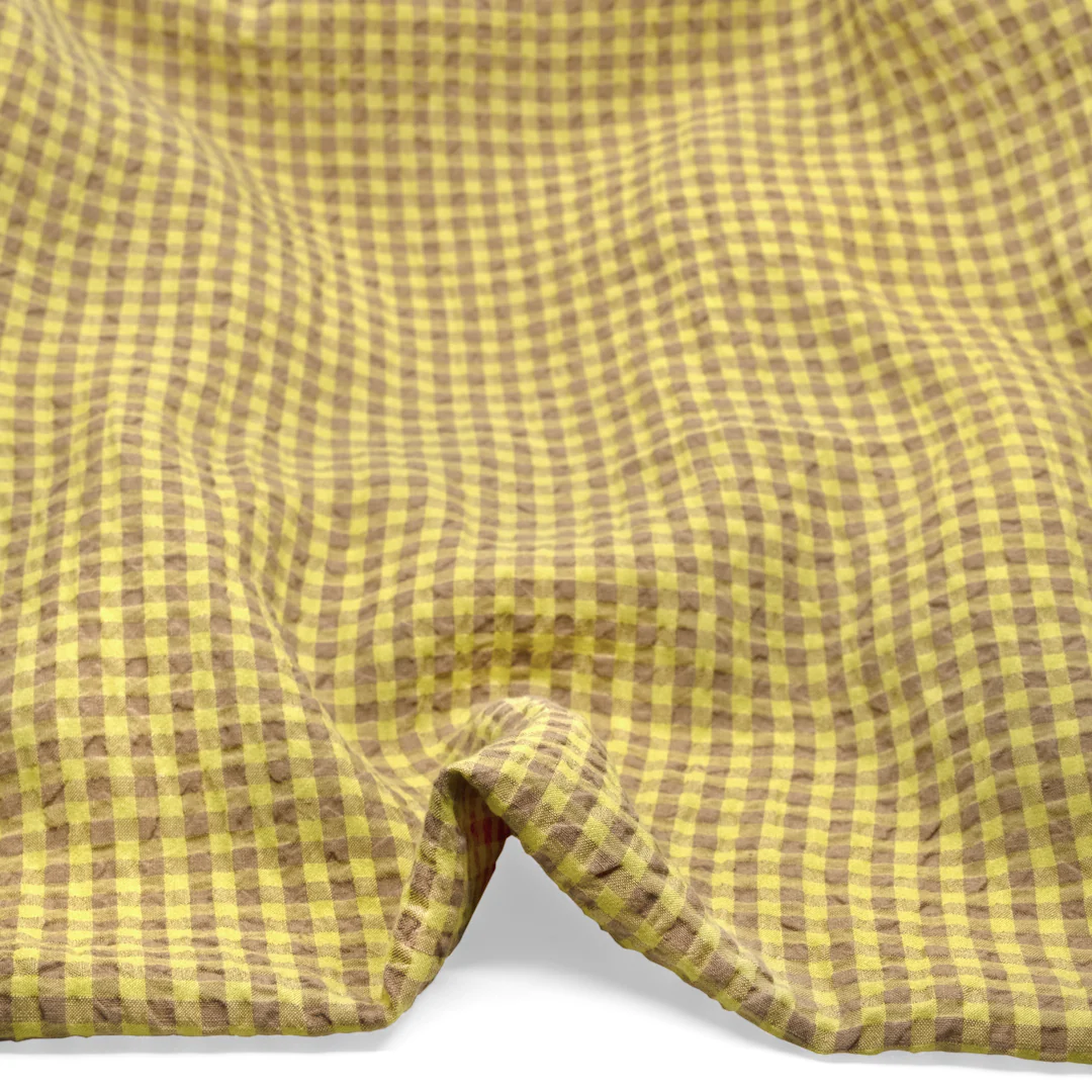 Gingham Linen Rayon Gauze - Limeade/Latte - Image 2