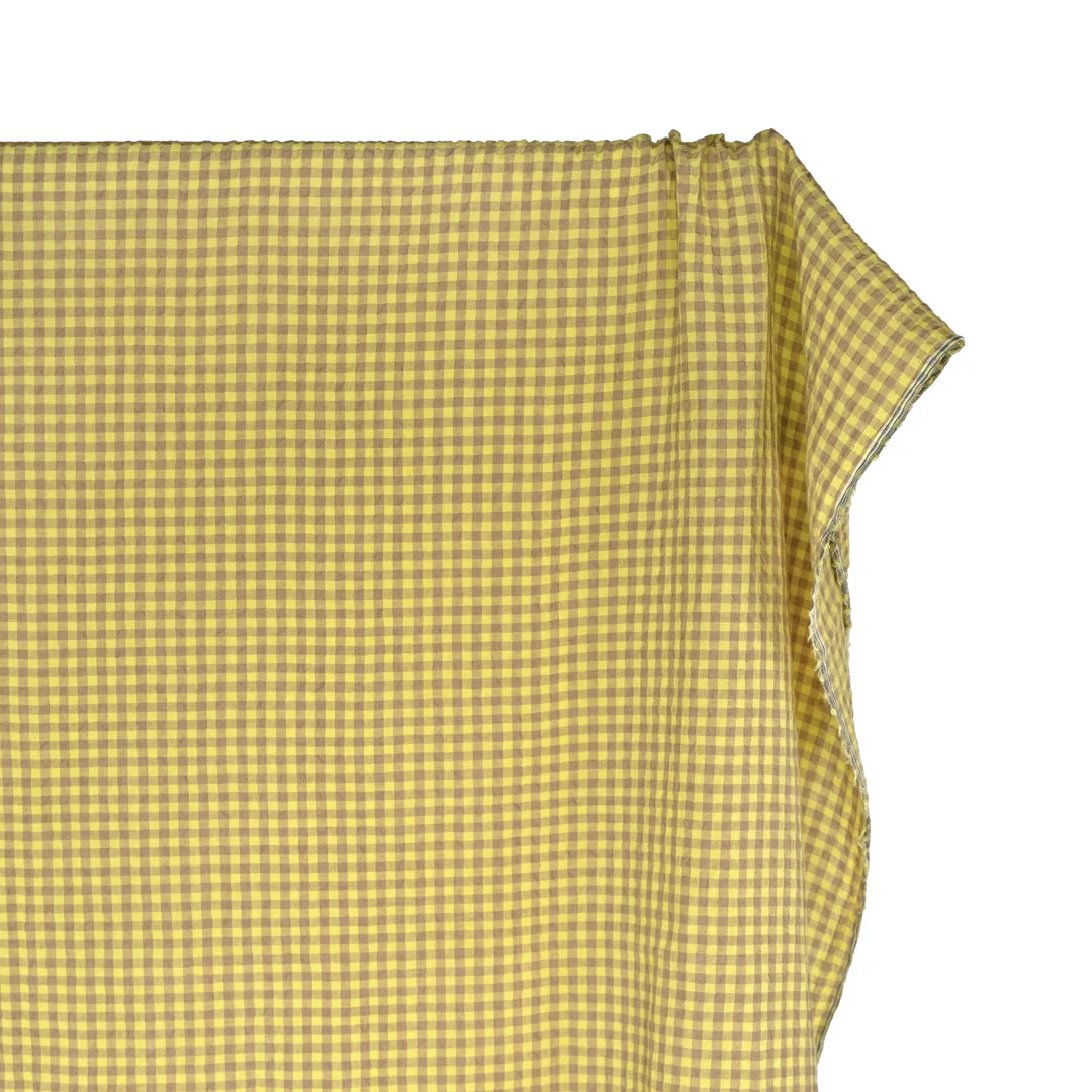 Gingham Linen Rayon Gauze - Limeade/Latte - Image 3