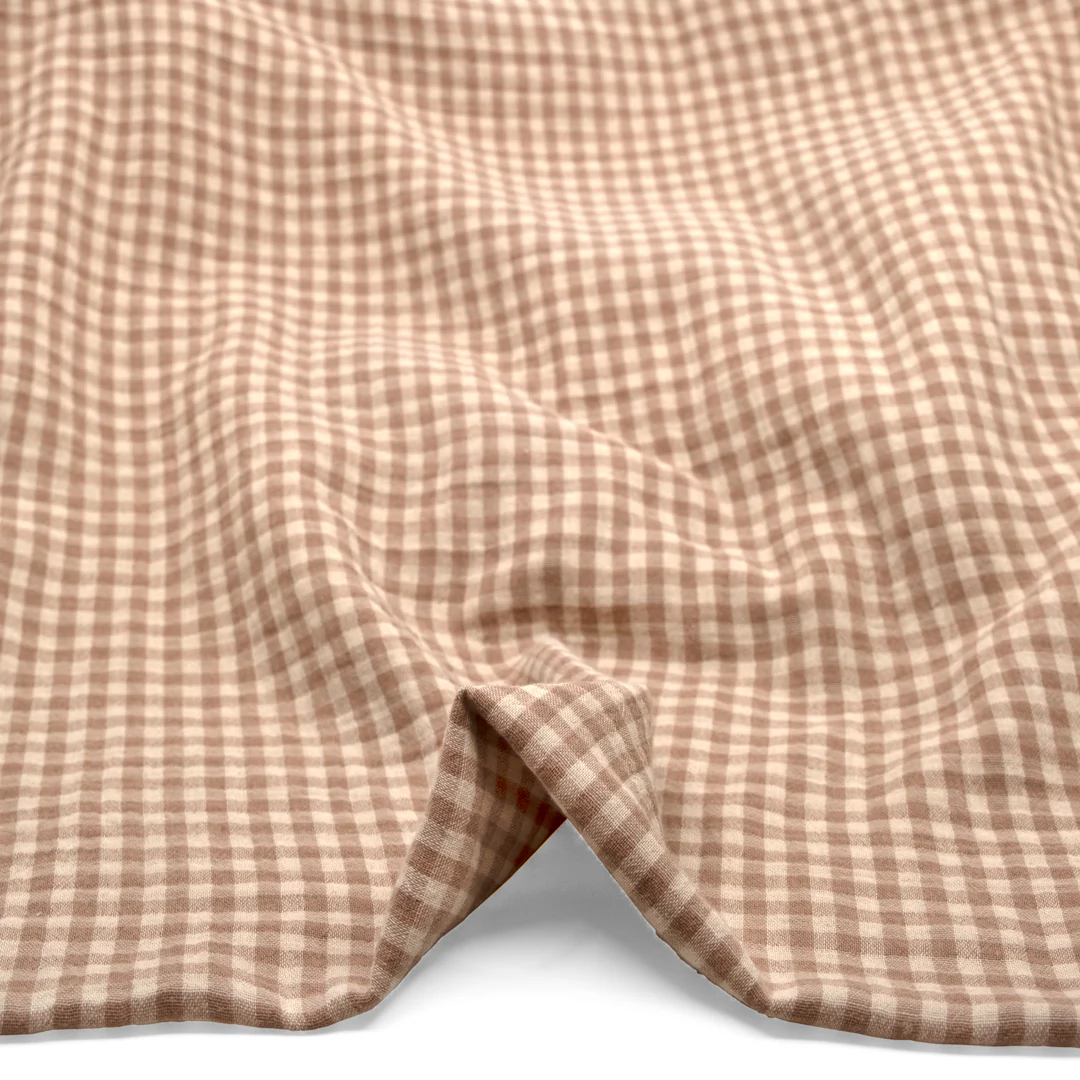 Gingham Organic Cotton Double Gauze - Cream/Biscuit - Image 2