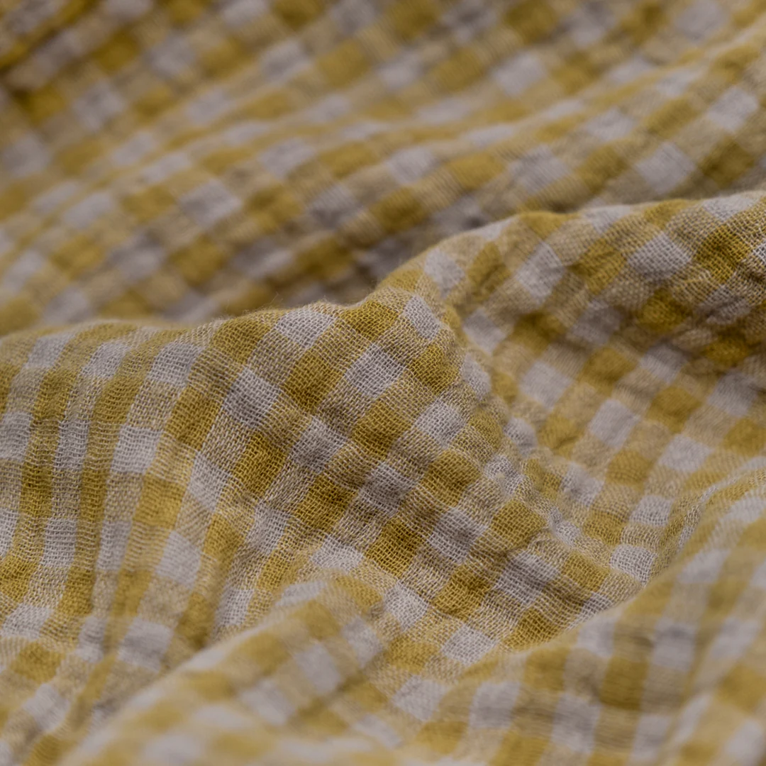Gingham Organic Cotton Double Gauze - Cumin/Fog