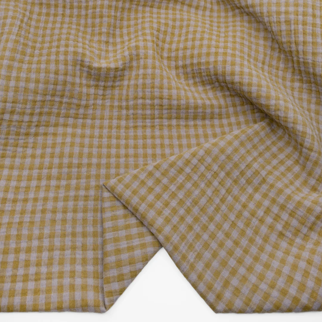 Gingham Organic Cotton Double Gauze - Cumin/Fog - Image 2