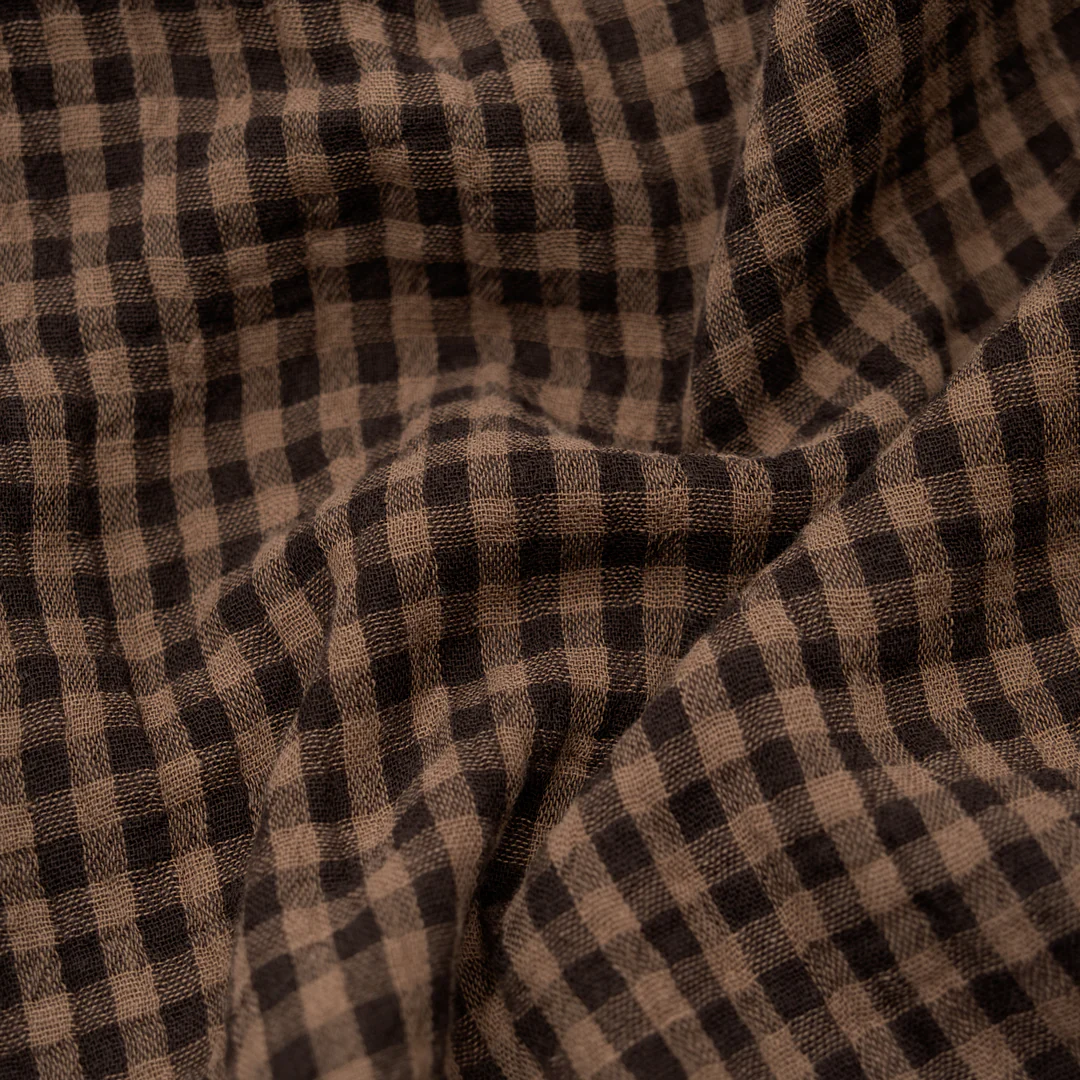 Gingham Organic Cotton Double Gauze - Fudge/Mouse
