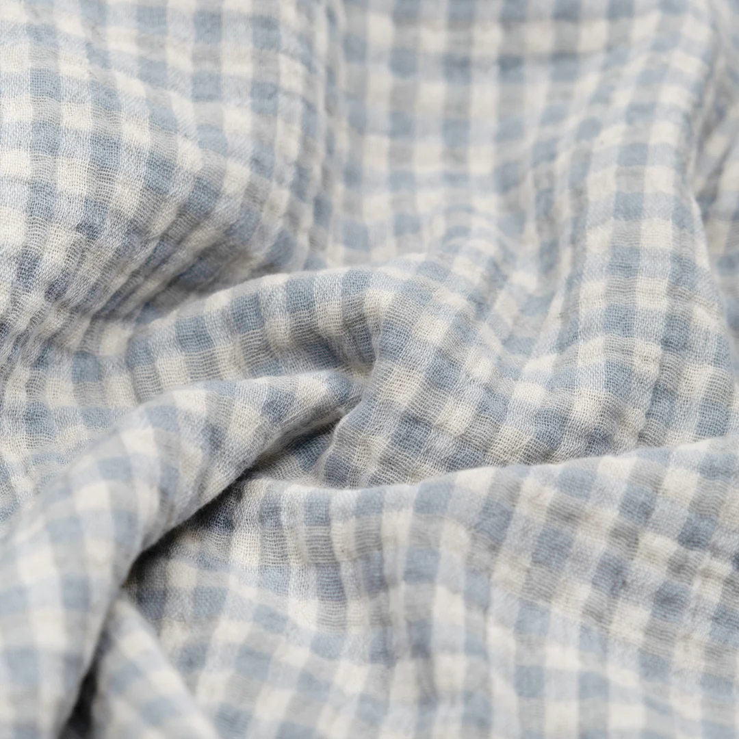 Gingham Organic Cotton Double Gauze - Sky/Ivory