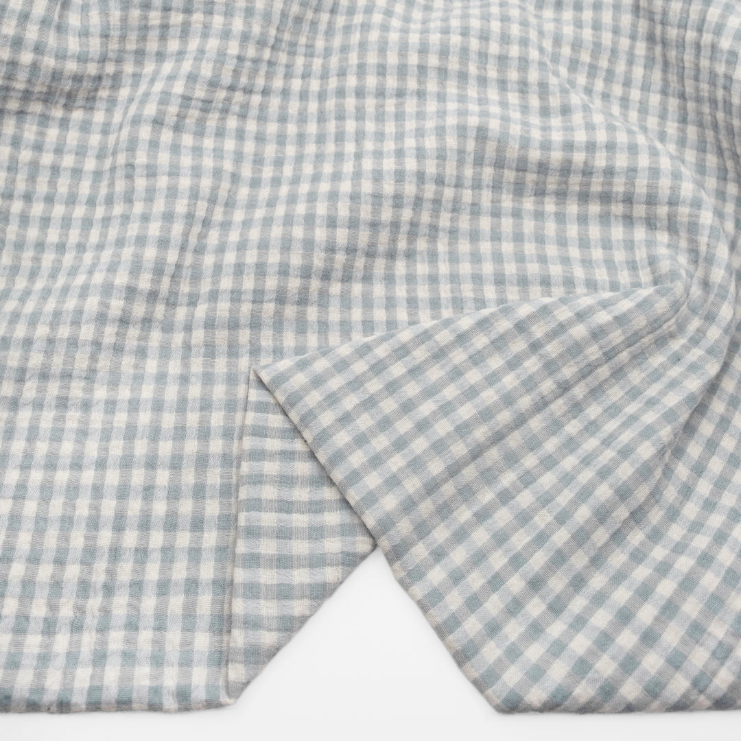 Gingham Organic Cotton Double Gauze - Sky/Ivory - Image 2