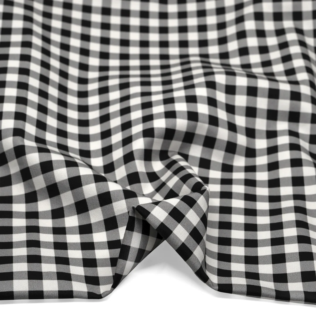 Gingham Printed Cotton Twill - Black