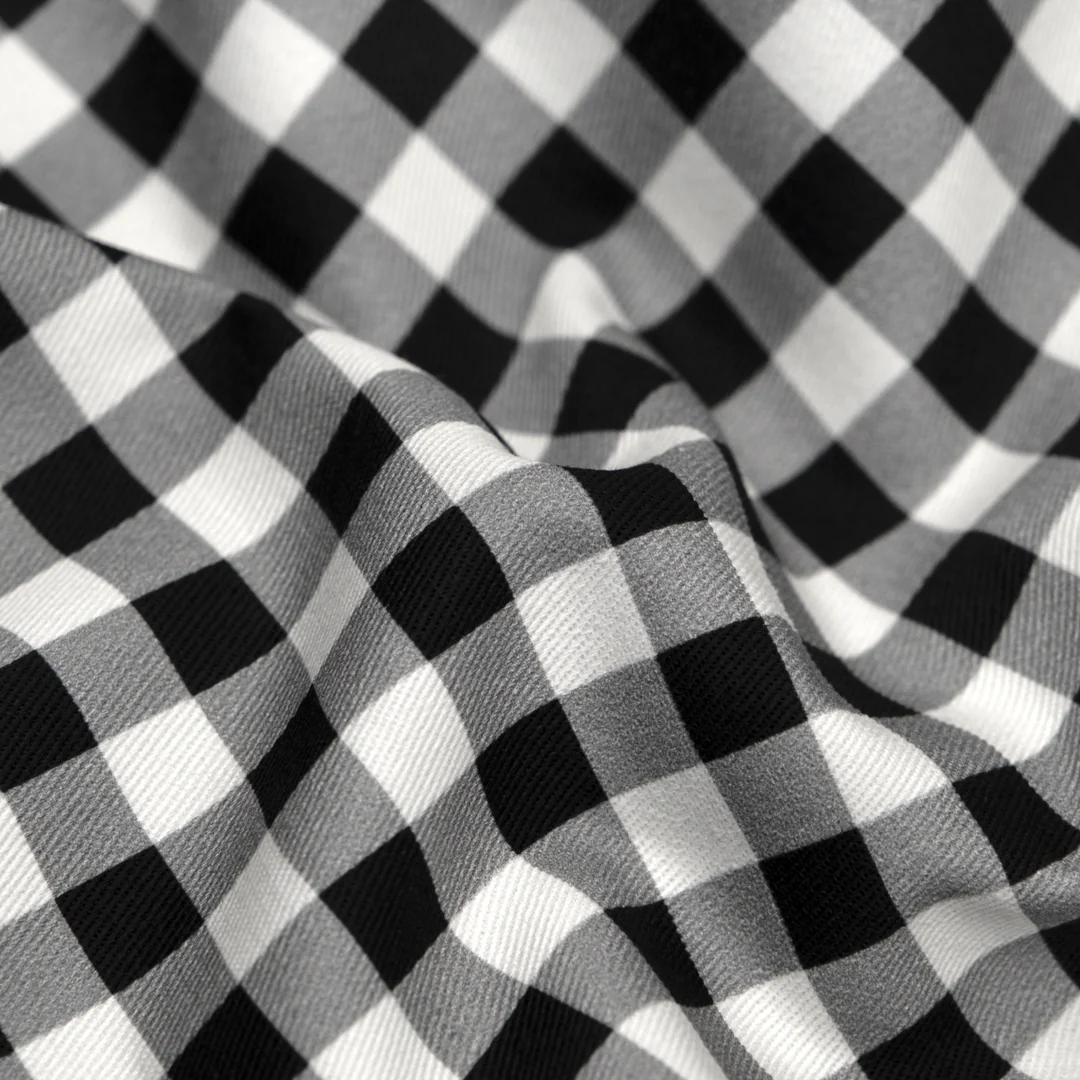 Gingham Printed Cotton Twill - Black - Image 2