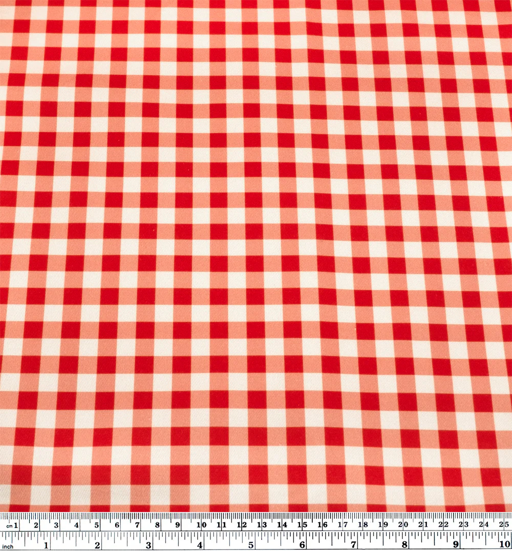 Gingham Printed Cotton Twill - Strawberry - Image 4