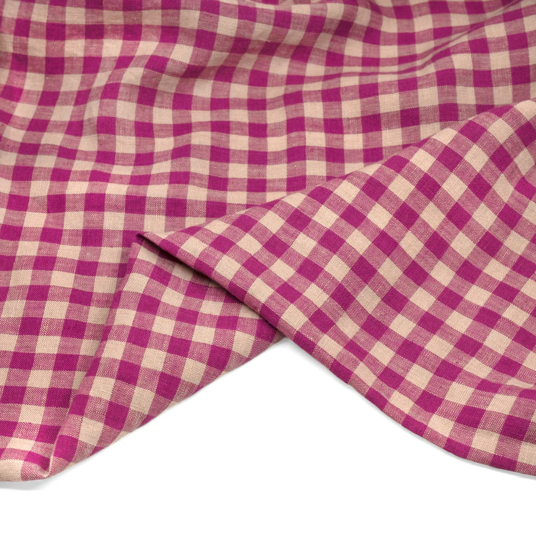 Gingham Soft Washed Linen - Cherry Blossom
