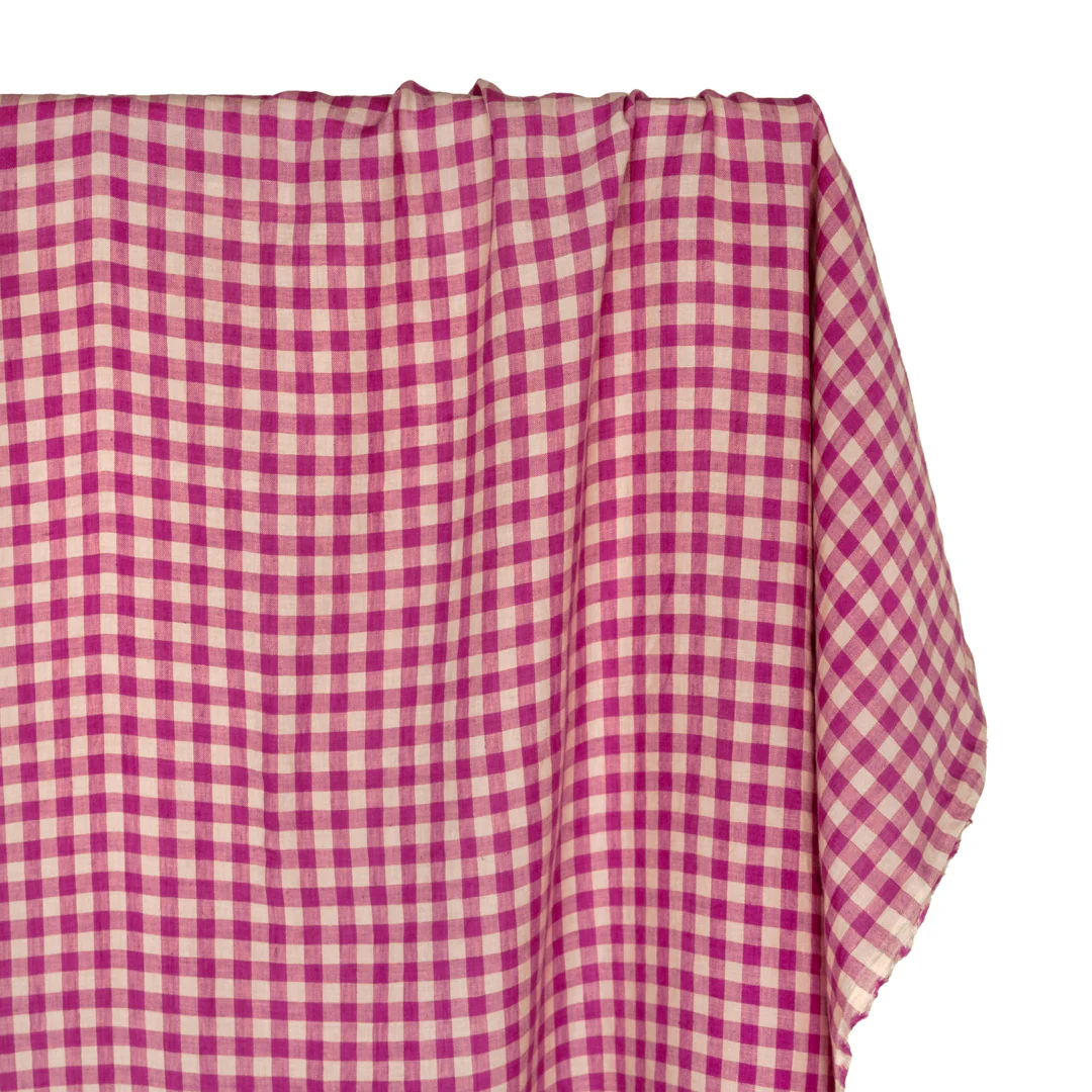Gingham Soft Washed Linen - Cherry Blossom - Image 3