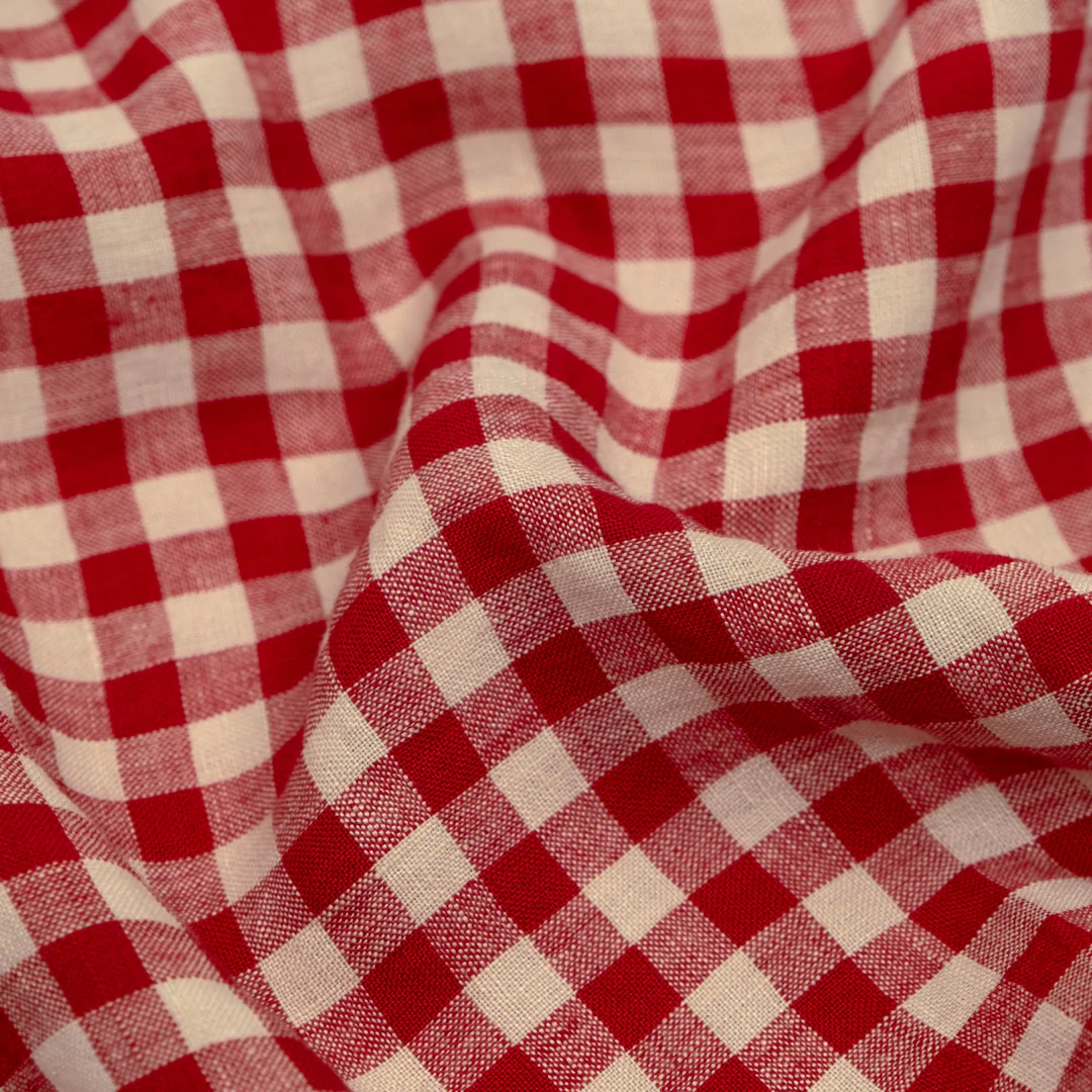 Gingham Soft Washed Linen - Cherry Cordial