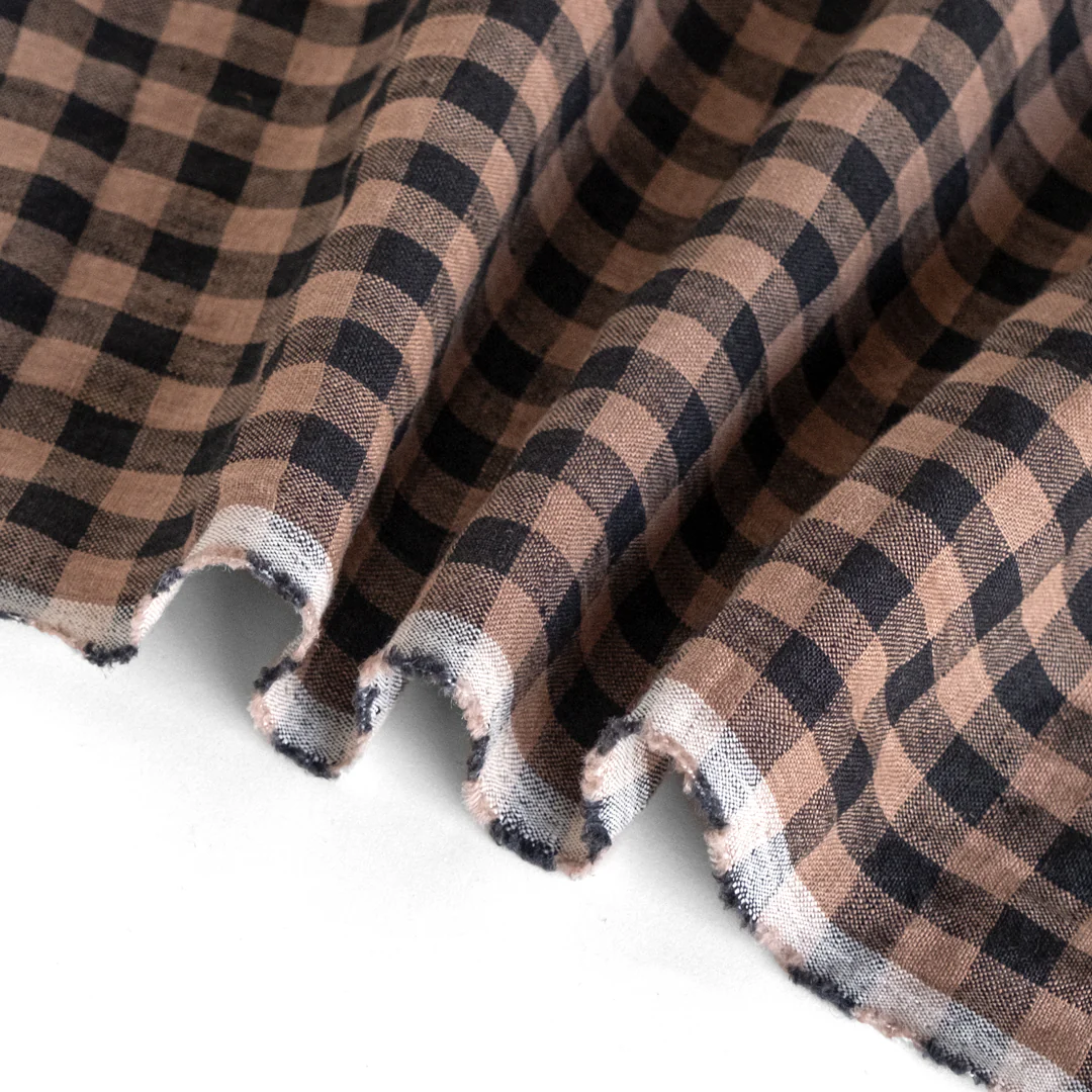 Gingham Soft Washed Linen - Nutmeg - Image 3