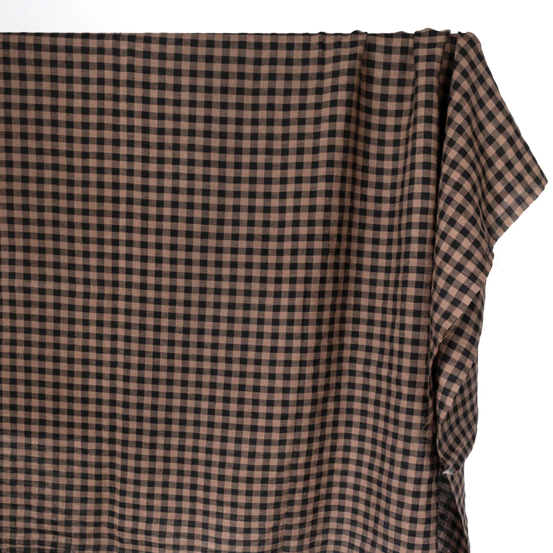 Gingham Soft Washed Linen - Nutmeg - Image 4