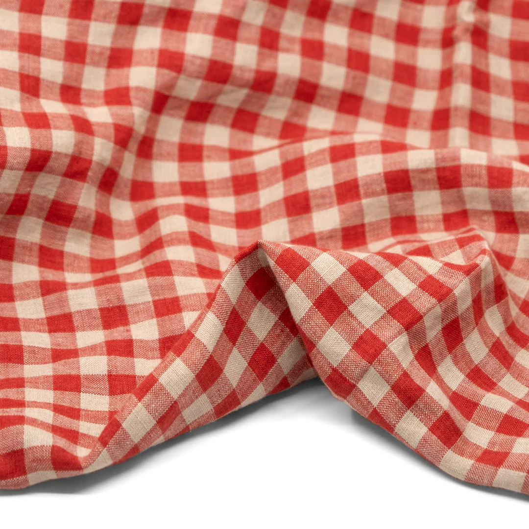 Gingham Soft Washed Linen - Strawberry - Image 2