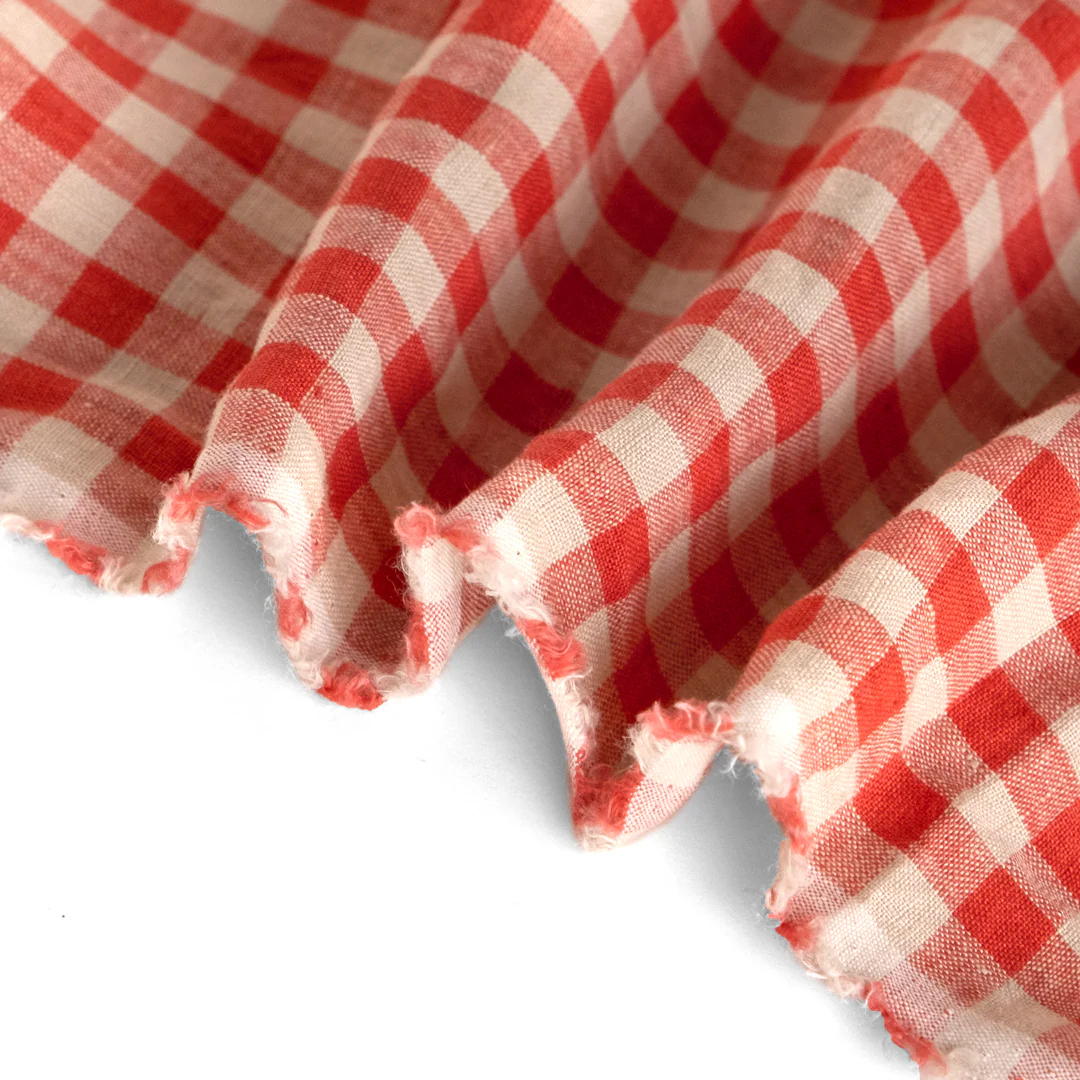 Gingham Soft Washed Linen - Strawberry - Image 3