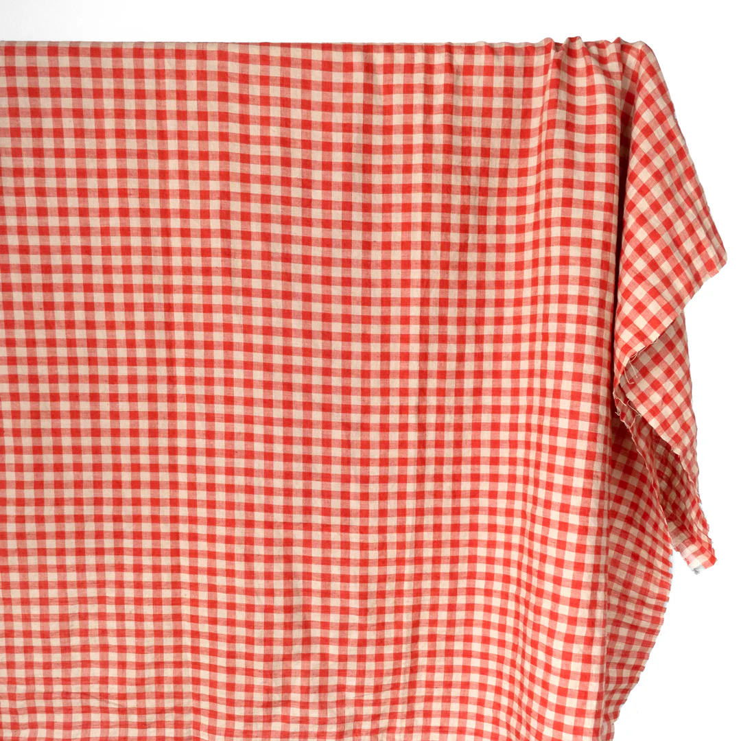 Gingham Soft Washed Linen - Strawberry - Image 4