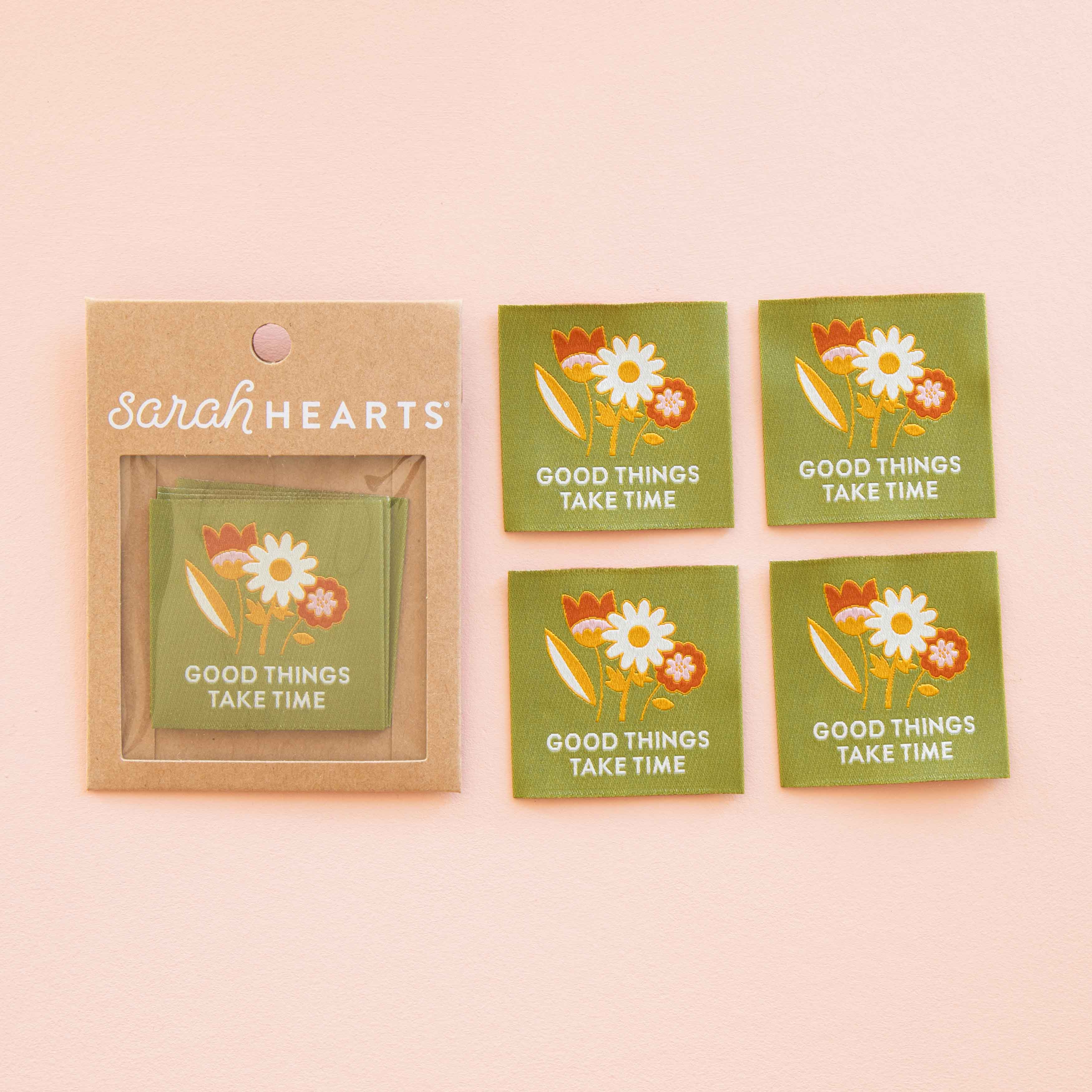 GOOD THINGS TAKE TIME Large Woven Labels By Sarah Hearts - Image 2