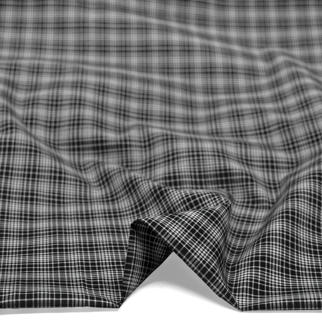 Graphite Lightweight Plaid Cotton Shirting - Black - Image 2