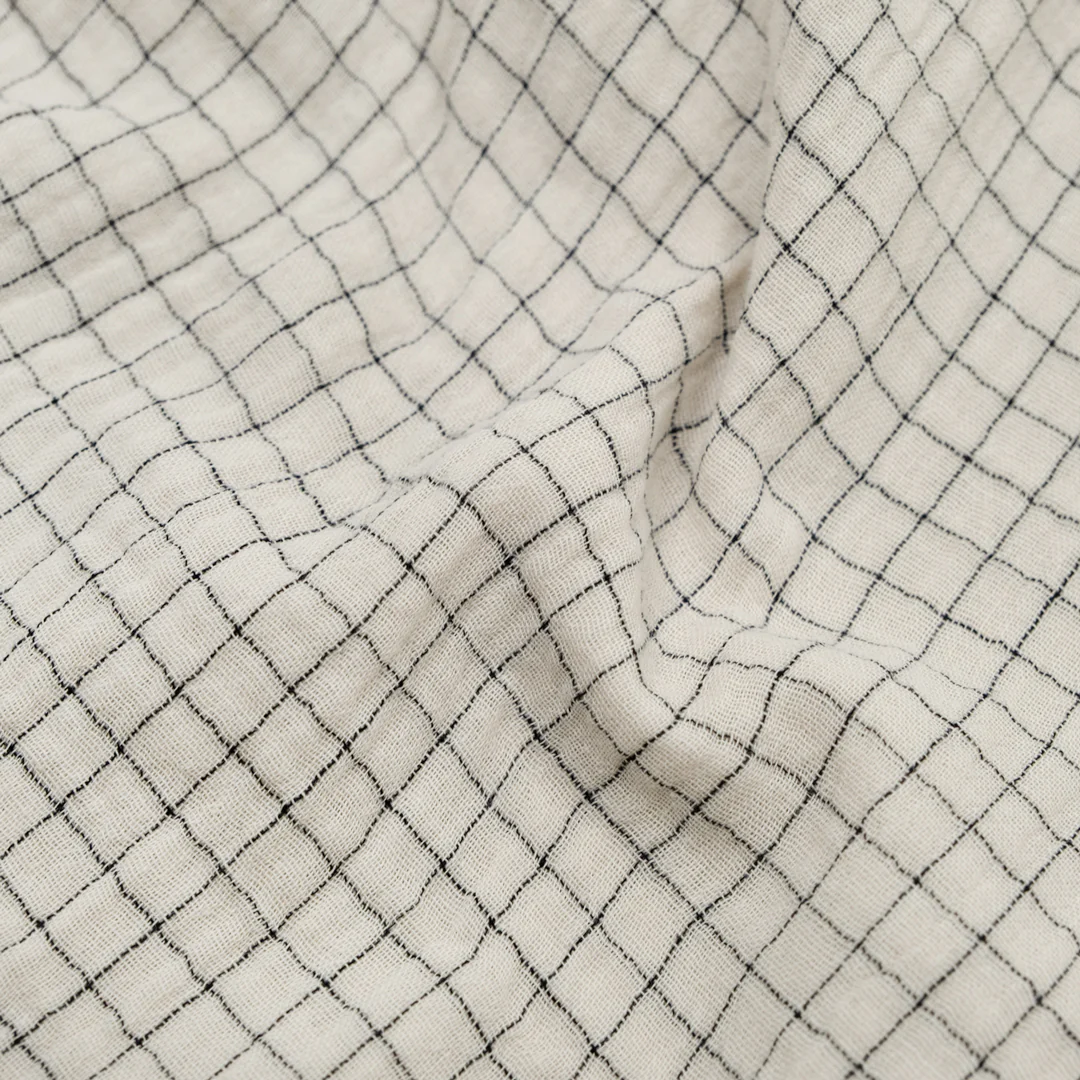 Grid Organic Cotton Double Gauze - Salt/Black