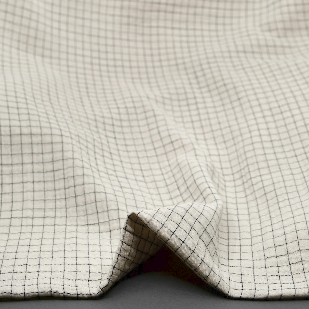 Grid Organic Cotton Double Gauze - Salt/Black - Image 2