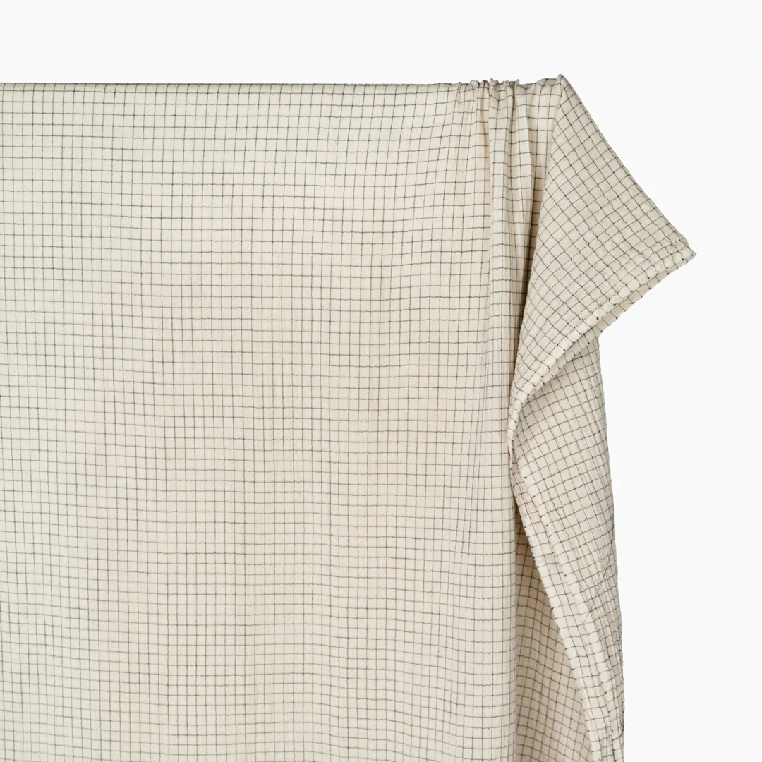 Grid Organic Cotton Double Gauze - Salt/Black - Image 3