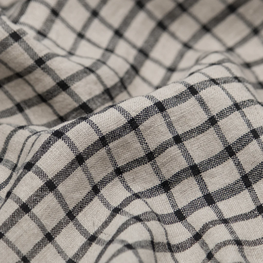 Grid Stonewashed Linen - Pebble/Black - Image 2