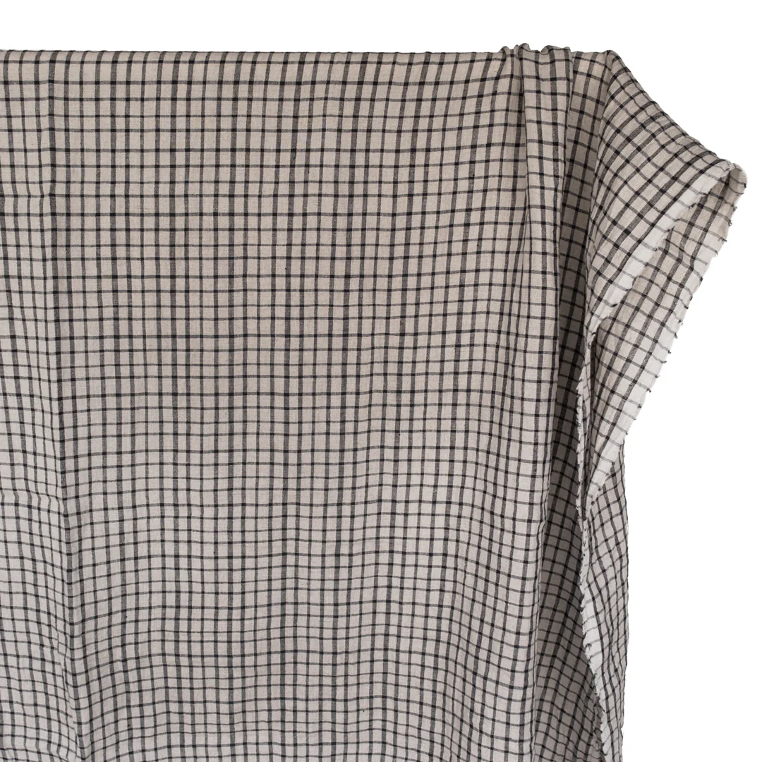 Grid Stonewashed Linen - Pebble/Black - Image 3