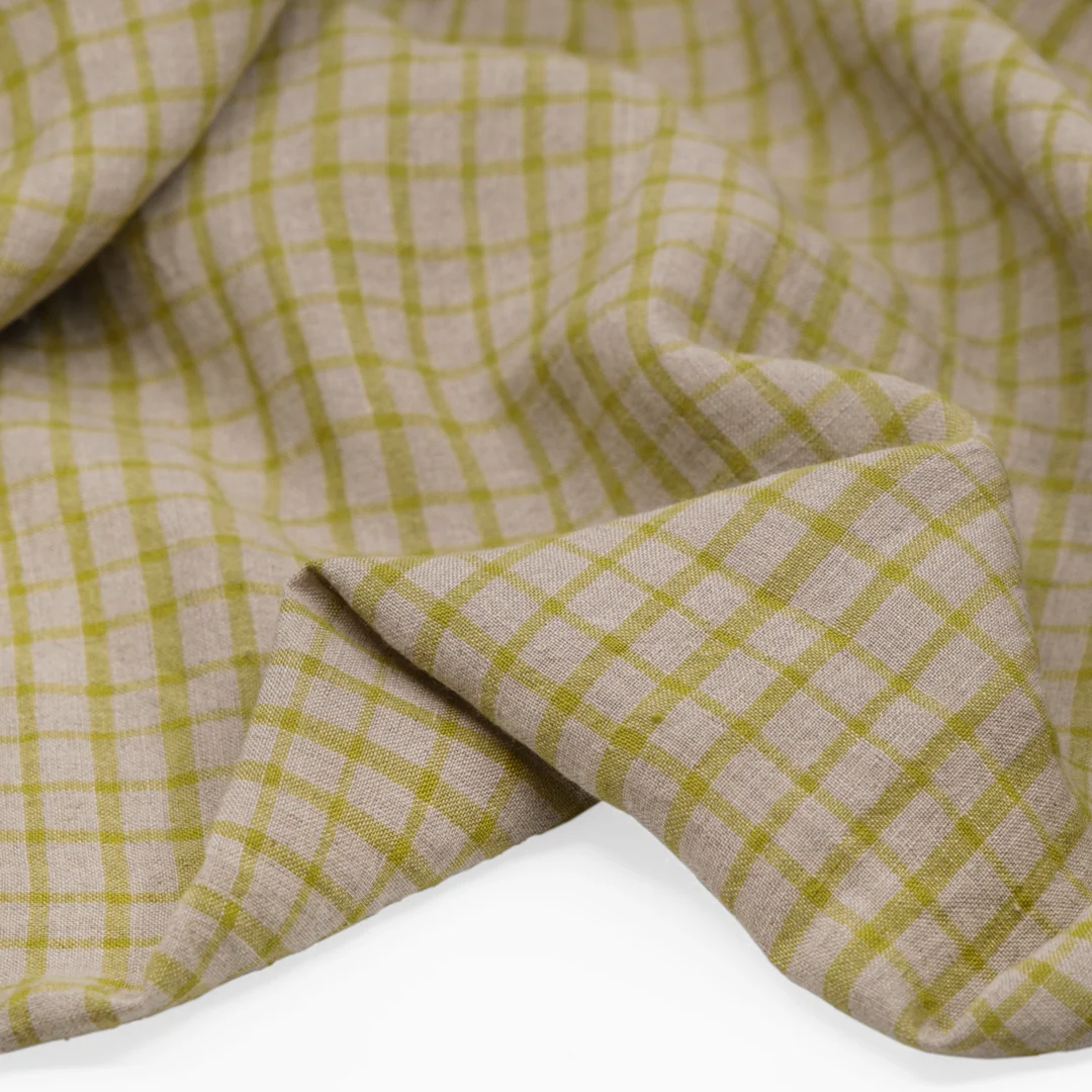 Grid Stonewashed Linen - Pebble/Mojito - Image 2