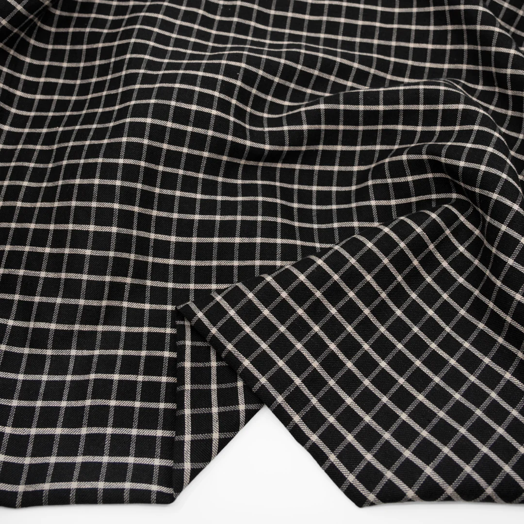 Grid Yarn Dyed Linen Cotton - Black - Image 2