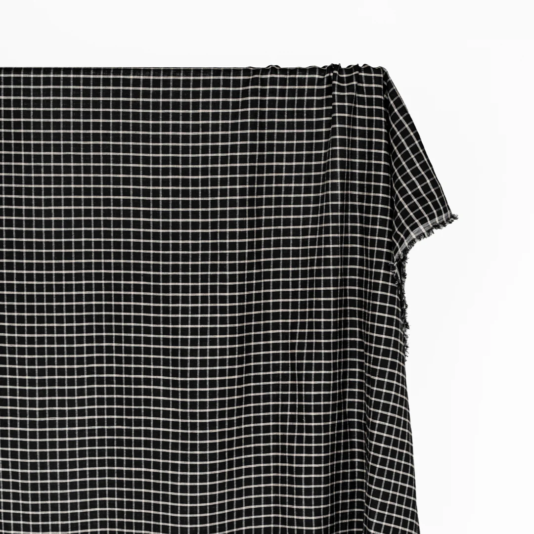 Grid Yarn Dyed Linen Cotton - Black - Image 3