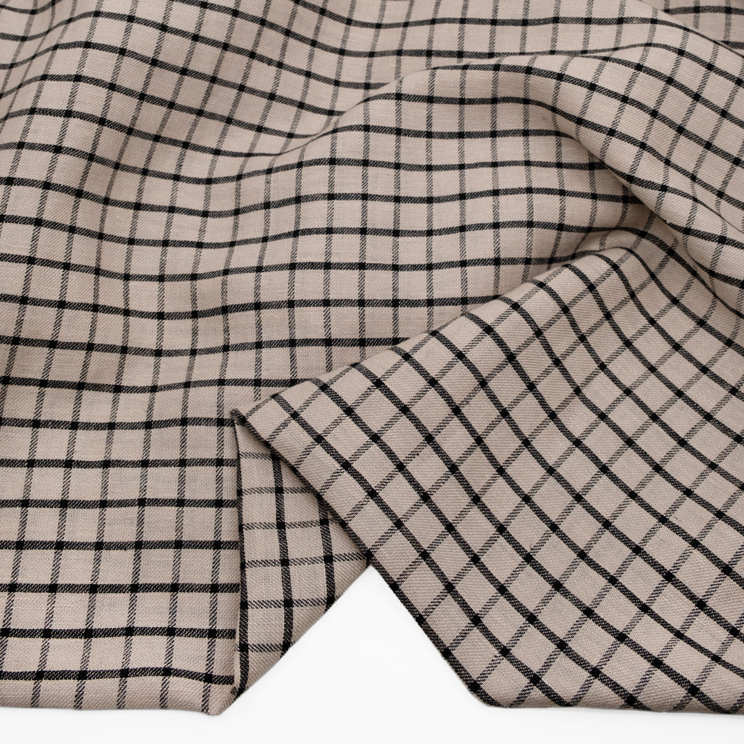 Grid Yarn Dyed Linen Cotton - Pebble - Image 2