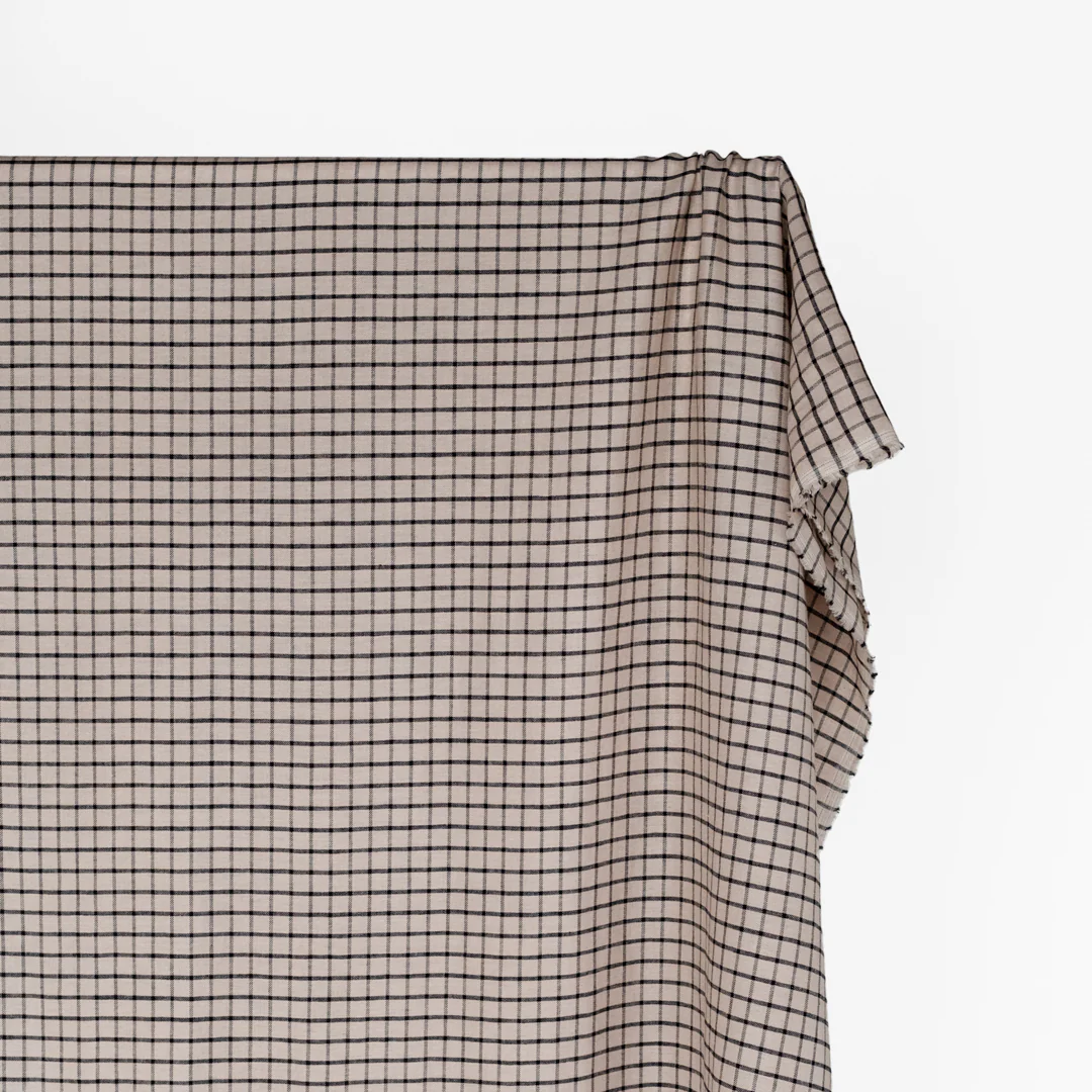 Grid Yarn Dyed Linen Cotton - Pebble - Image 3