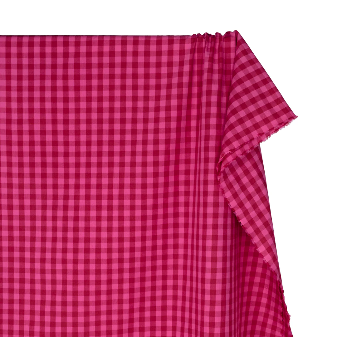 Gumball Gingham Cotton Shirting - Raspberry/Punch - Image 3