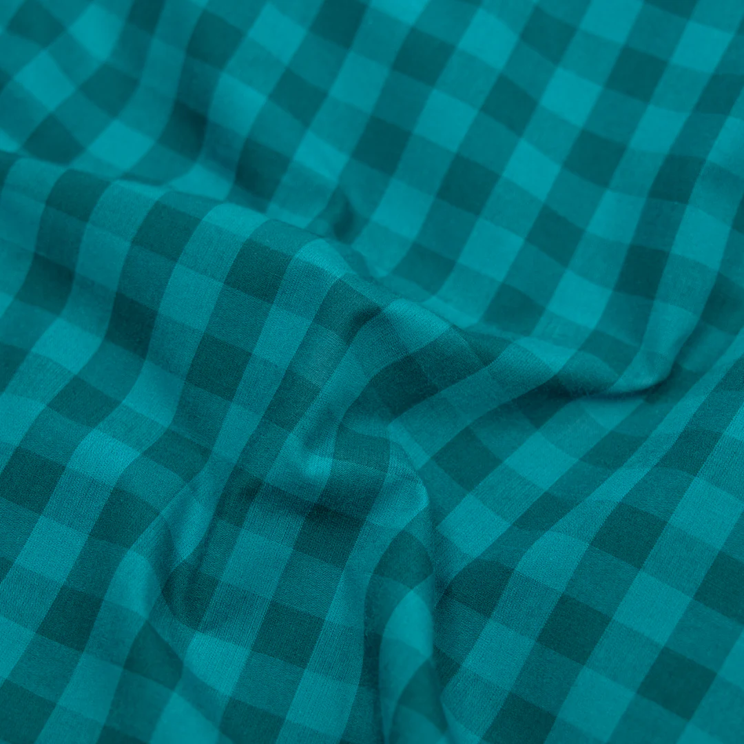 Gumball Gingham Cotton Shirting - Teal/Beetle