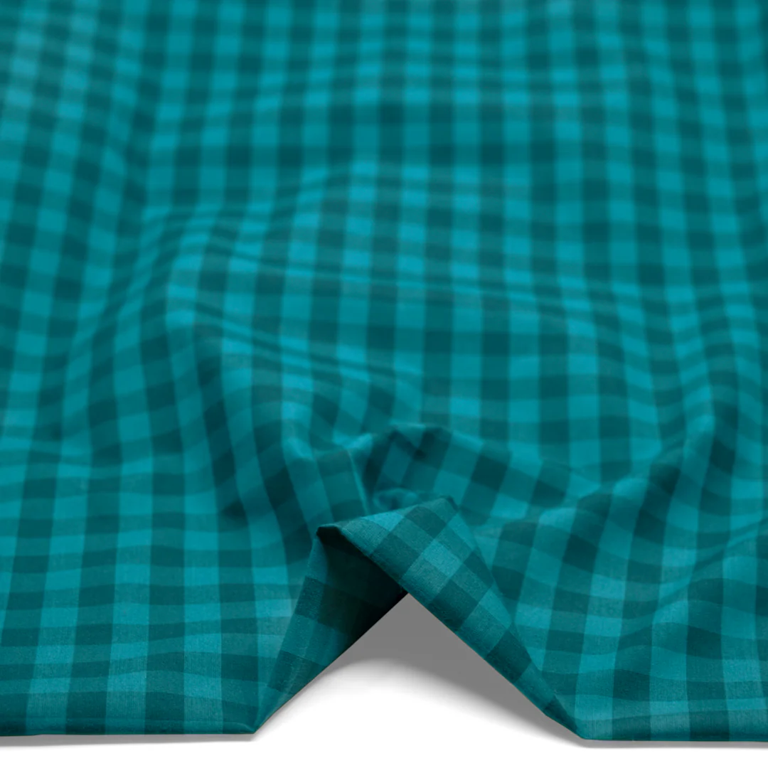 Gumball Gingham Cotton Shirting - Teal/Beetle - Image 2