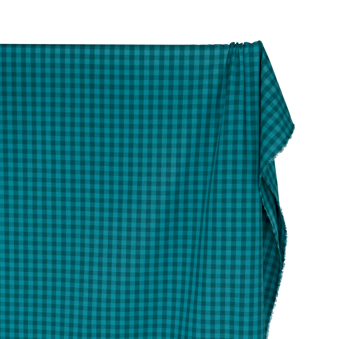 Gumball Gingham Cotton Shirting - Teal/Beetle - Image 3