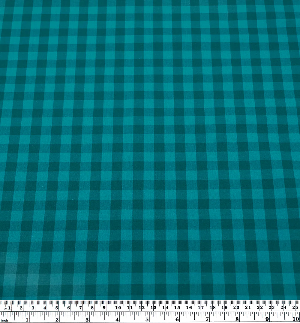 Gumball Gingham Cotton Shirting - Teal/Beetle - Image 4