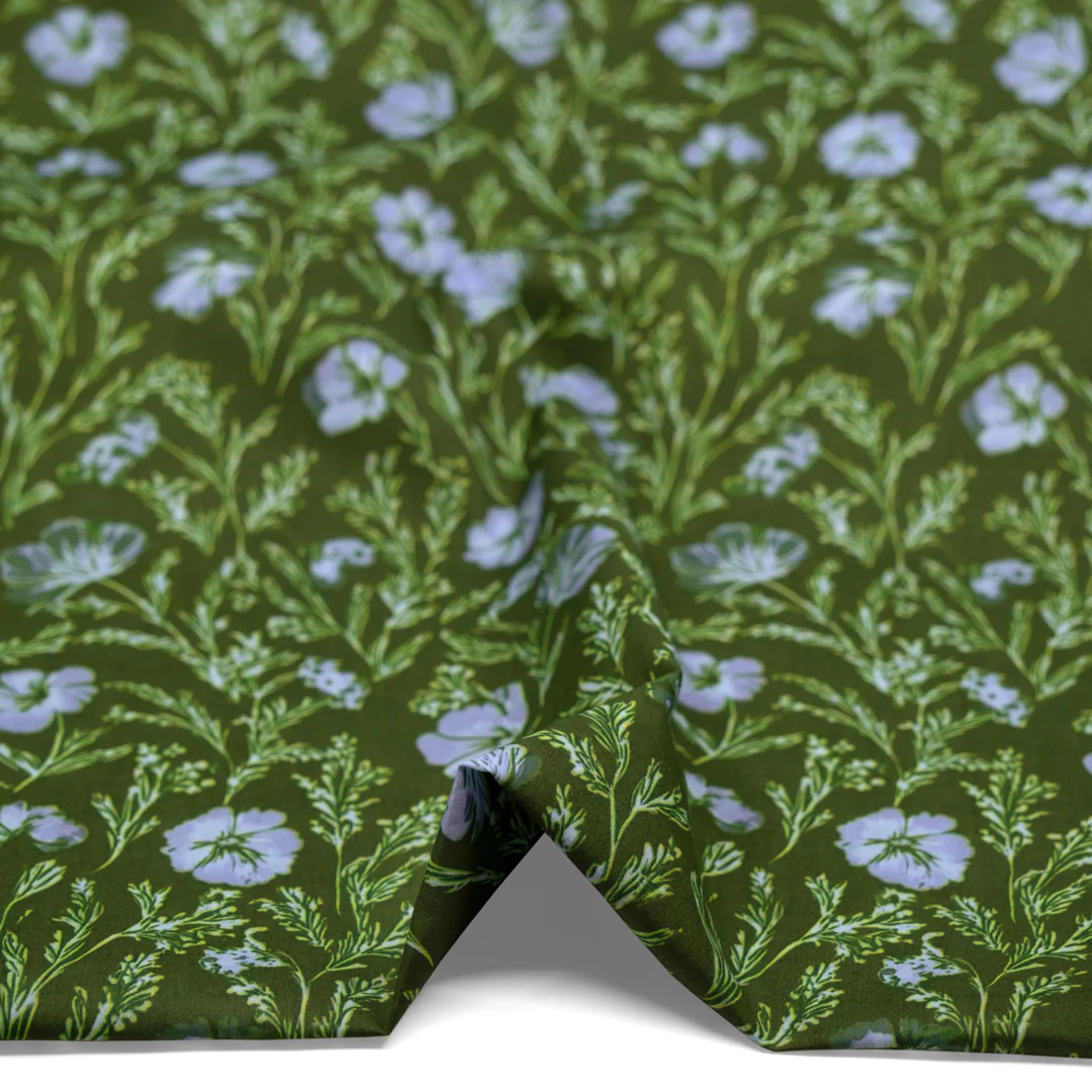 Herbaceous Printed Cotton Lawn - Grass/Periwinkle - Image 2