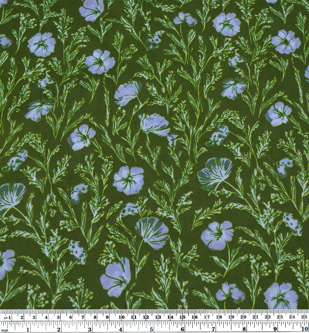 Herbaceous Printed Cotton Lawn - Grass/Periwinkle - Image 3