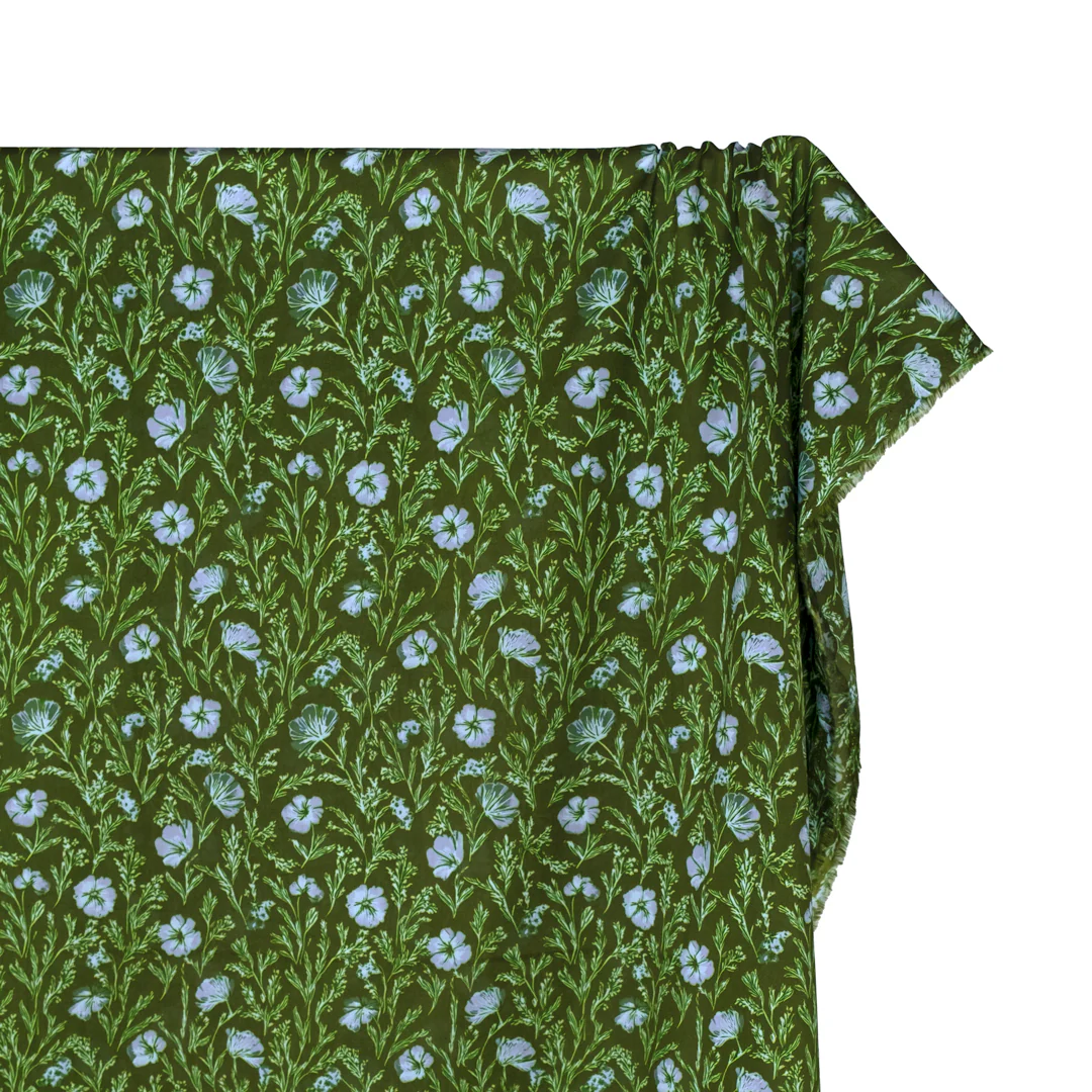 Herbaceous Printed Cotton Lawn - Grass/Periwinkle - Image 4