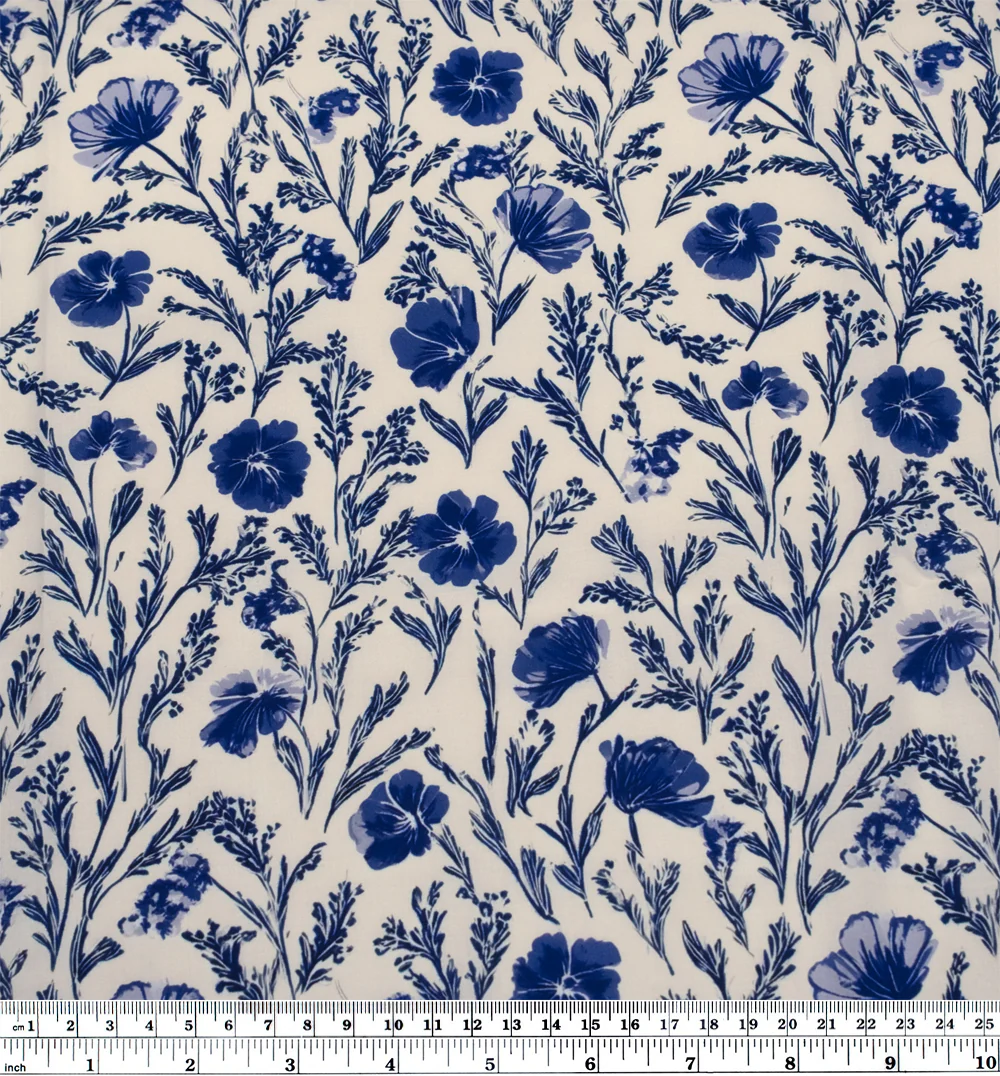 Herbaceous Printed Cotton Lawn - Parchment/Sapphire - Image 3