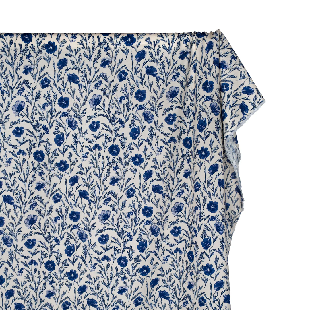 Herbaceous Printed Cotton Lawn - Parchment/Sapphire - Image 4