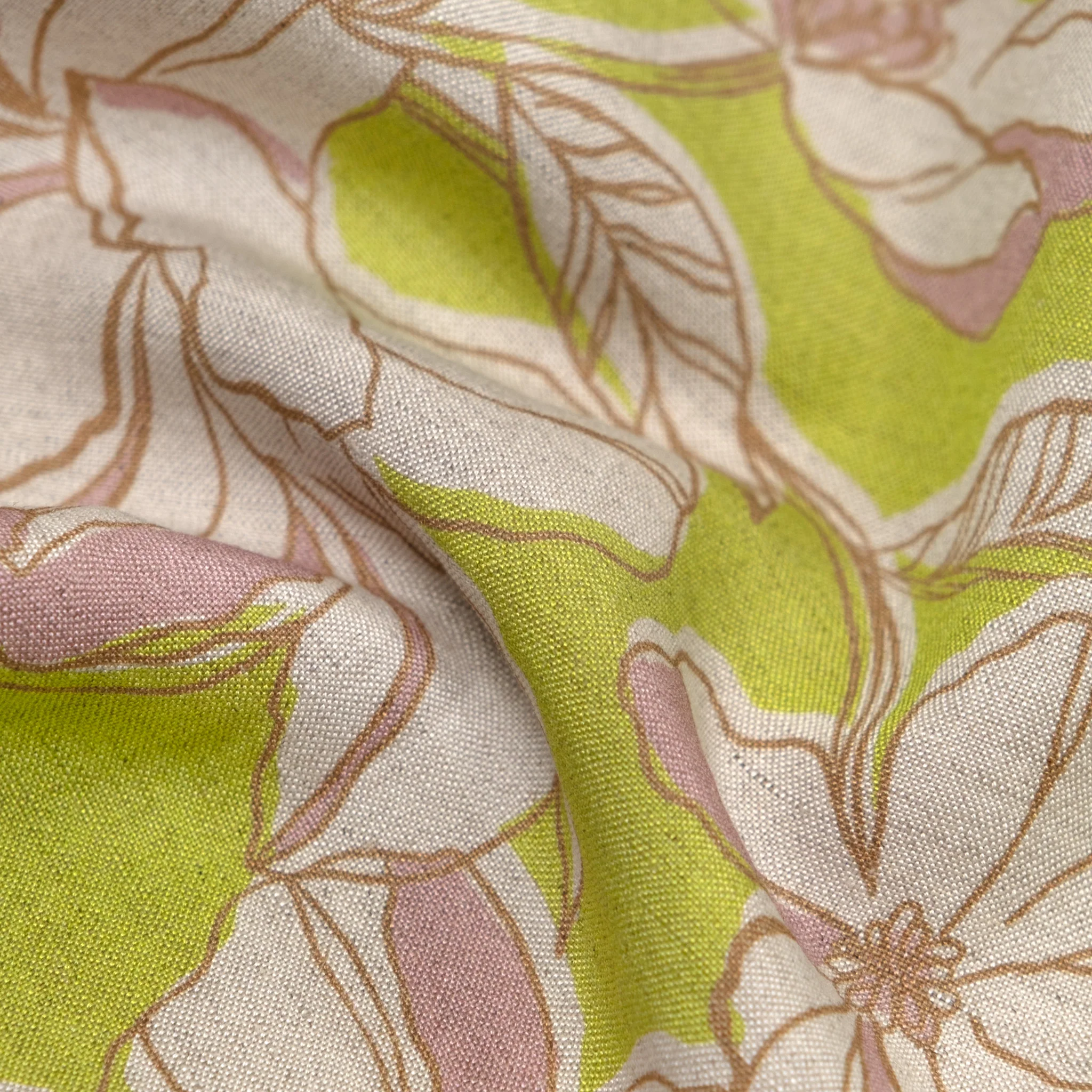 Herbaceous Printed Viscose Linen - Limeade/Almond - Image 2
