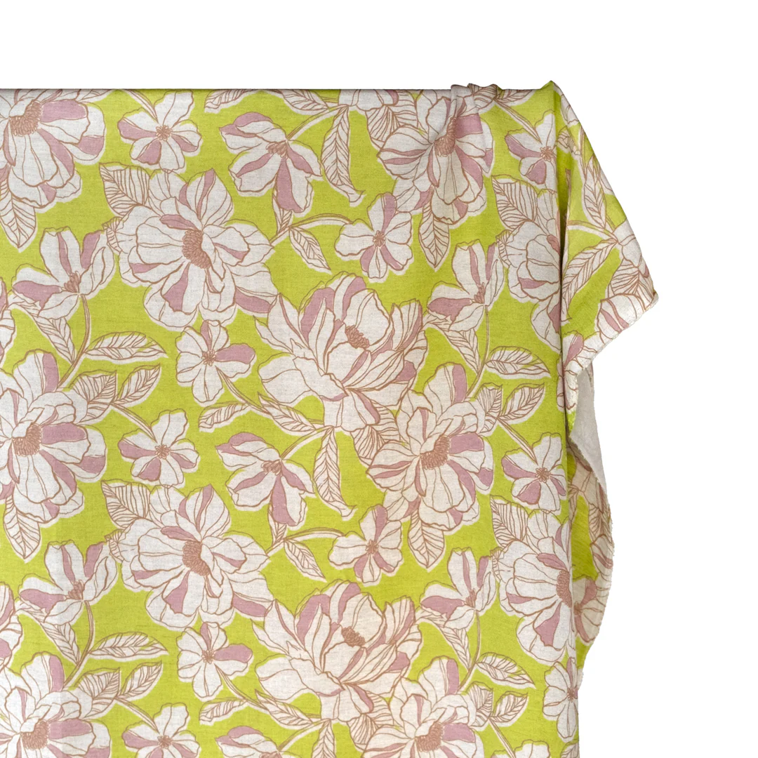 Herbaceous Printed Viscose Linen - Limeade/Almond - Image 3