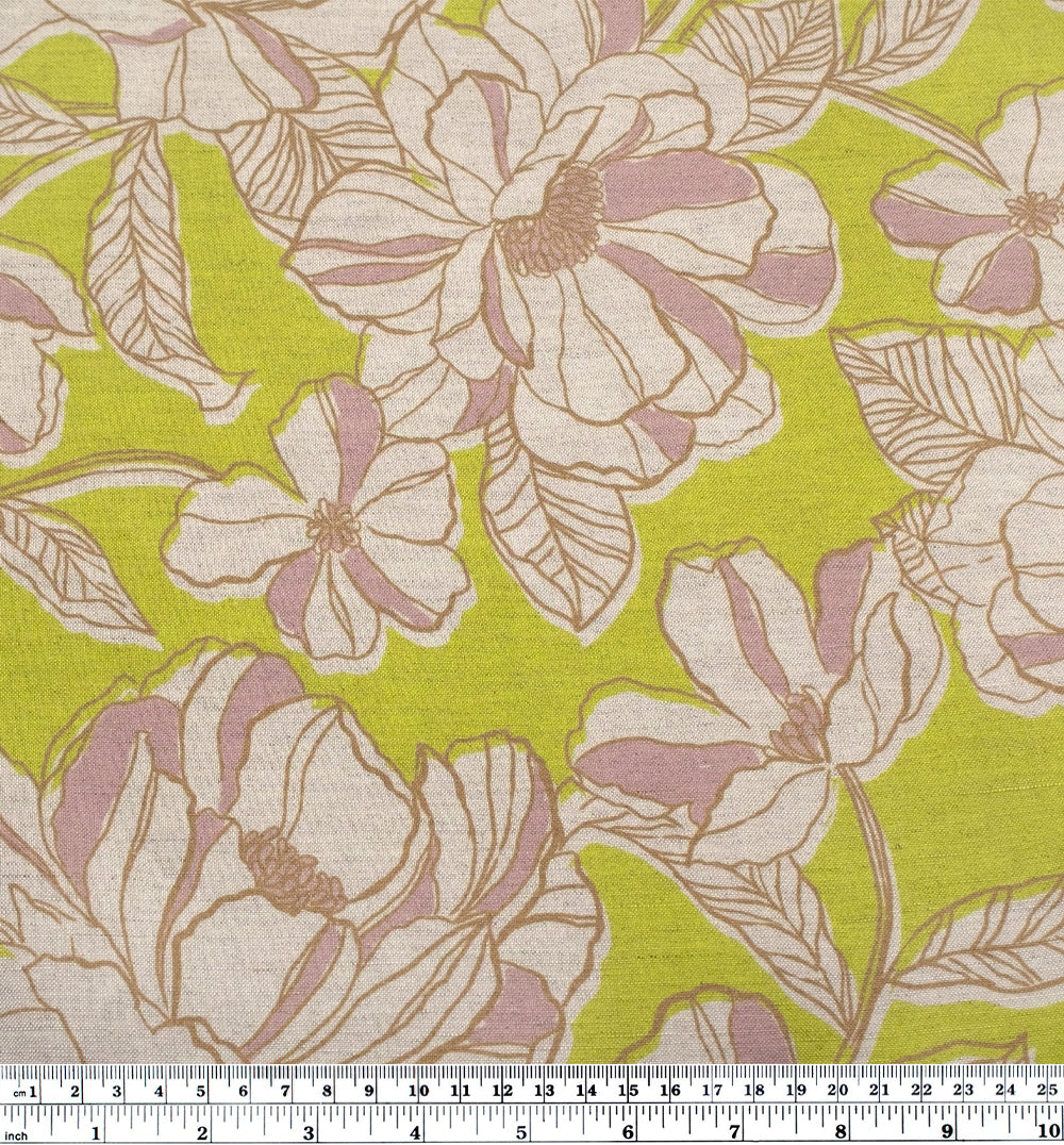Herbaceous Printed Viscose Linen - Limeade/Almond - Image 4