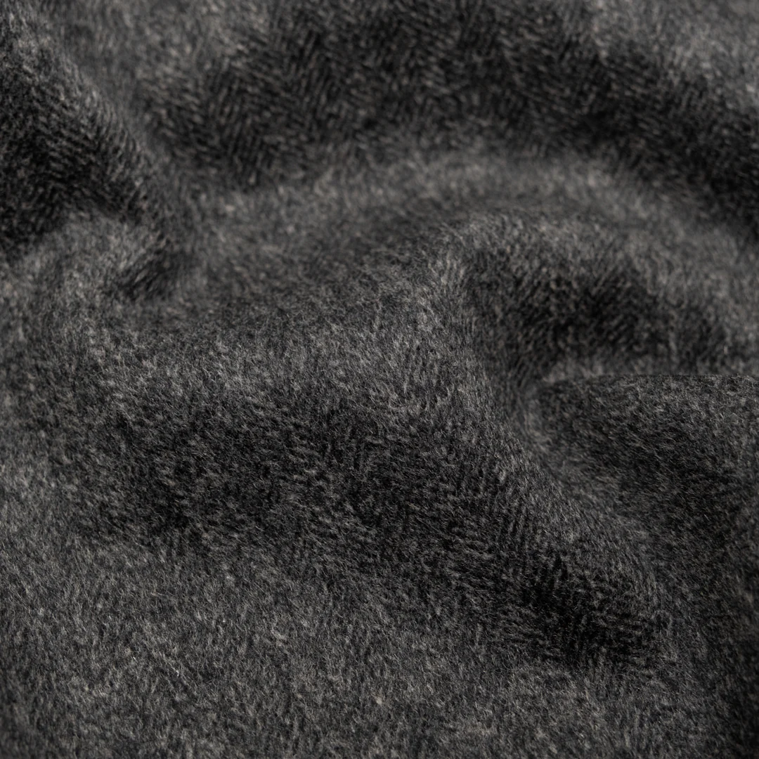 Herringbone Double Faced Wool Blend Coating - Charcoal *Flawed