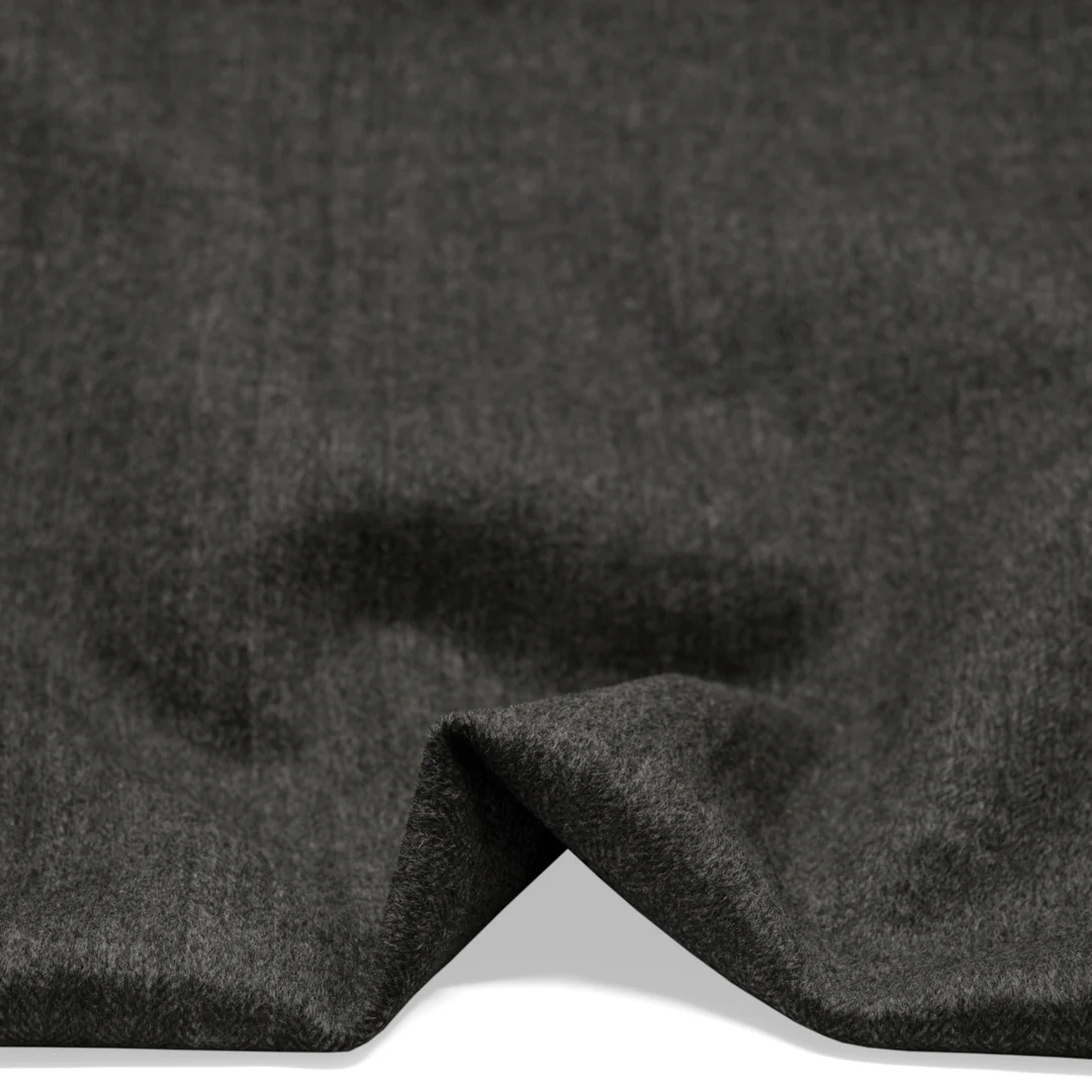 Herringbone Double Faced Wool Blend Coating - Charcoal *Flawed - Image 2
