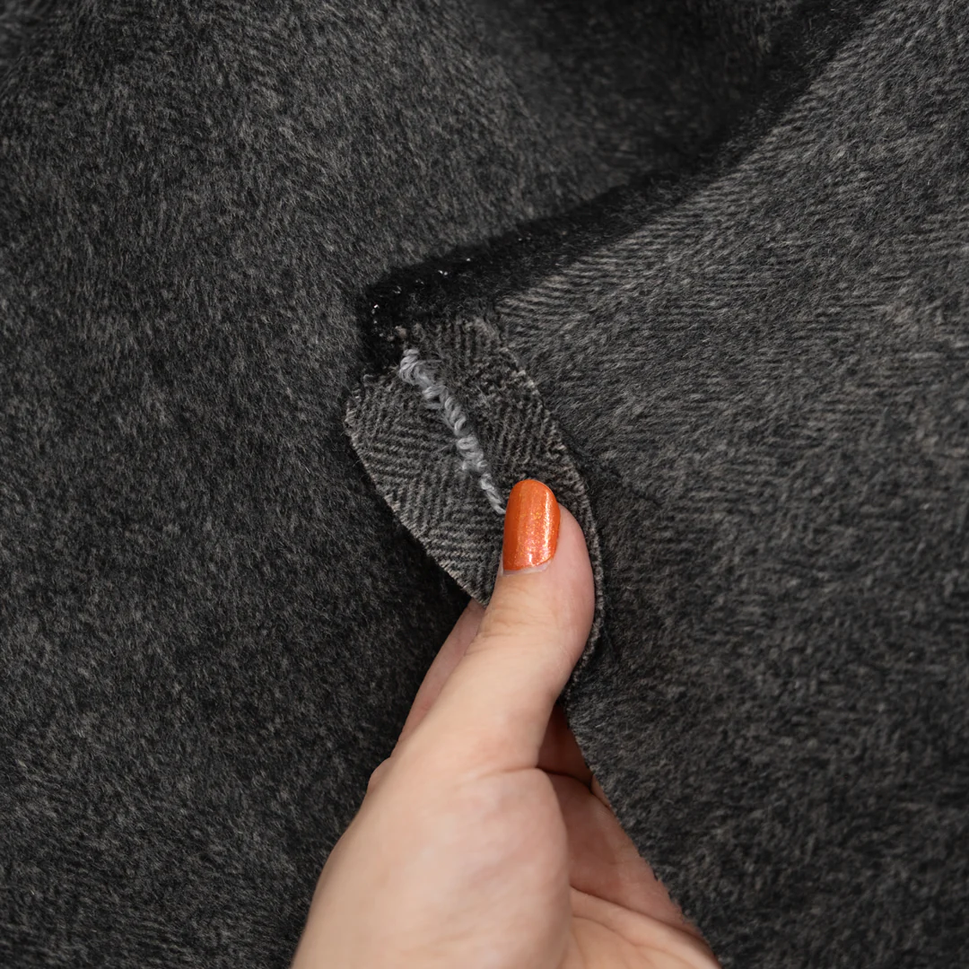 Herringbone Double Faced Wool Blend Coating - Charcoal *Flawed - Image 3