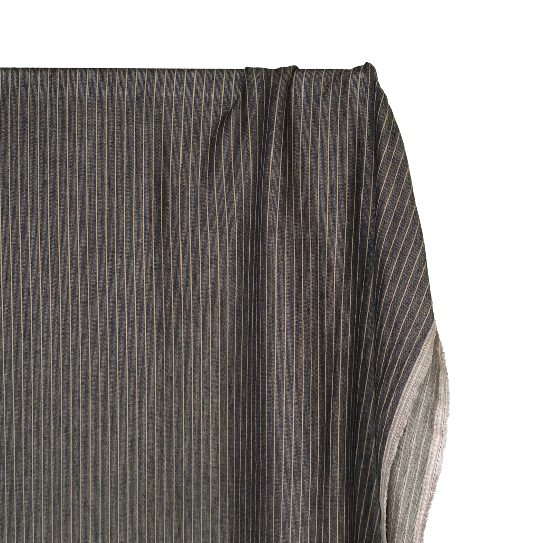 Herringbone Stripe Yarn Dyed Linen Cotton - Midnight Blue/Sand - Image 3